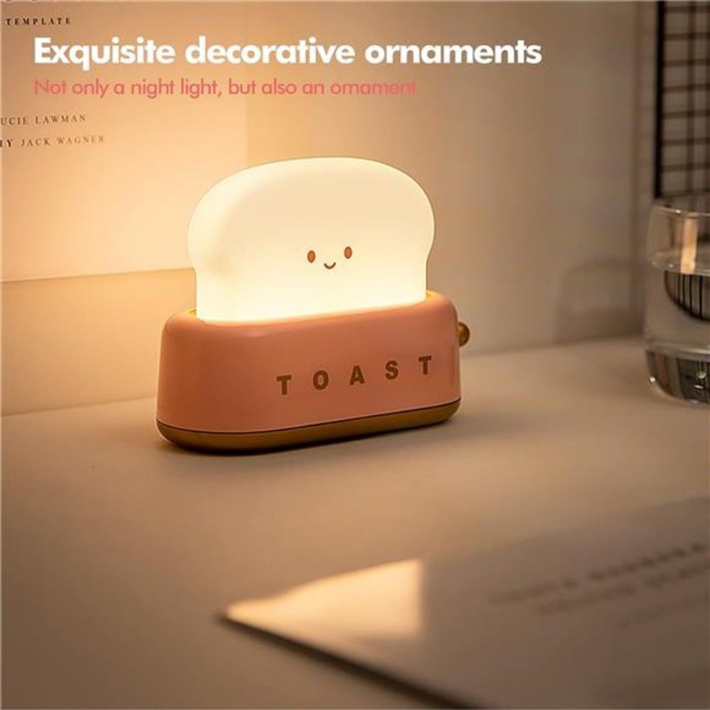 Cute Desk Decor Toaster Lamp, Kawaii LED Toast Bread Night Light Rechargeable - Picture 2 of 6